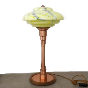 Tischlampe aus Kupfer mit Opalglas, Schreibtischlampe, Art Deko- Lampe - Bild 1 von 17