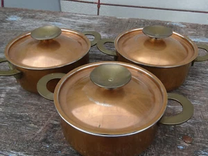 3 x Kochtopf Kupfer Ø 17cm - Höhe 8 cm Kupfertopf, innen Edelstahl 1,2L - 1,1kg - Bild 1 von 10