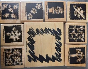 Set Of Eight Stampin Up! Rubber Stamps- Garden Blocks- 2003 Plus Bonus Stamp - Picture 1 of 3