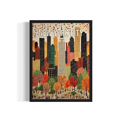 Póster con impresión de arte del horizonte de la ciudad de Nueva York pintura de arte de pared de la ciudad Foto 1 de 4