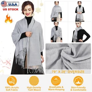 Womens Pashmina Shawl Wraps Cashmere Feel Winter Scarf Soft Warm Blanket - Picture 1 of 8