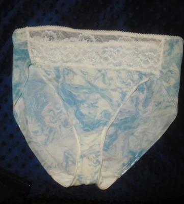NWOT! Soma Vanishing Edge Microfiber W/Lace High Leg Brief Blue / White Swirl L - Image 1 of 3