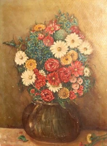 Antikes Ölgemälde Stillleben mit Blumen - Bild 1 von 14