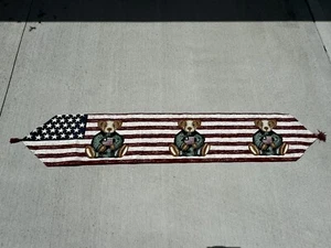 Patriotic Teddy Bears Tapestry Table Runner Flag Tasseled 13”x70” in EUC - Picture 1 of 8