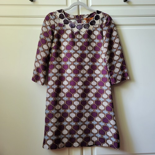 Abito Tory Burch in seta con stampa collo e perline taglia 4