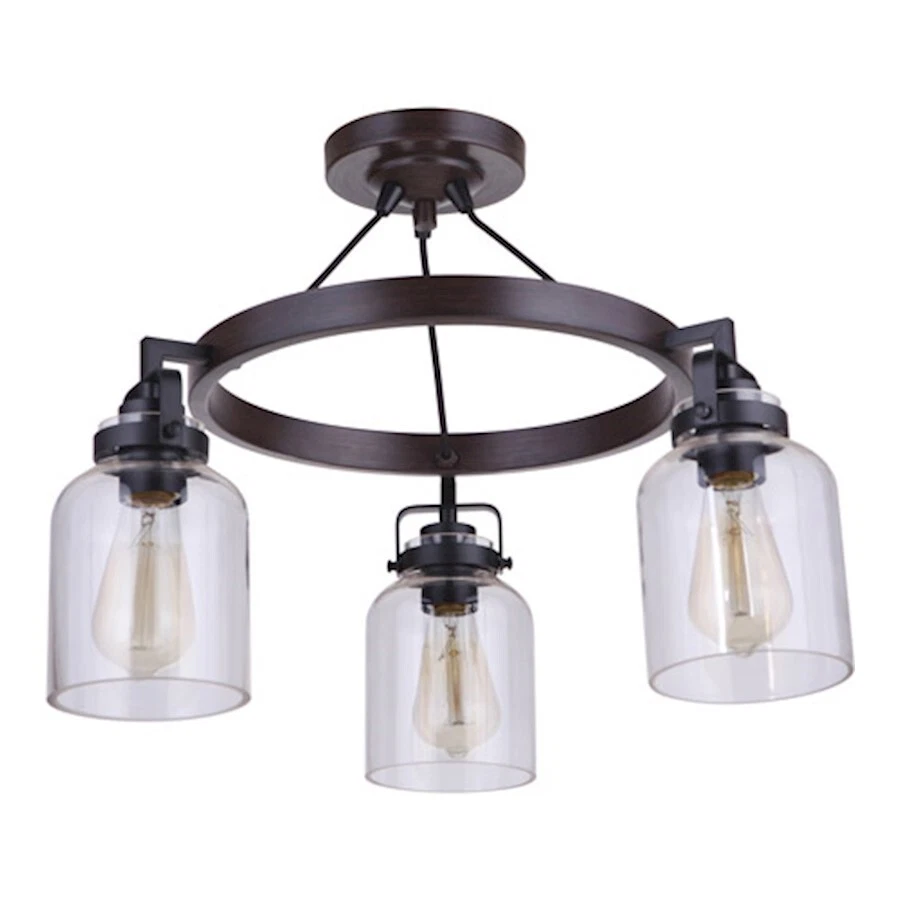 Foxwood hecho a mano 3 luces semi montaje empotrado, plano negro/teca oscura - 53653-FBDT Foto 1 de 1