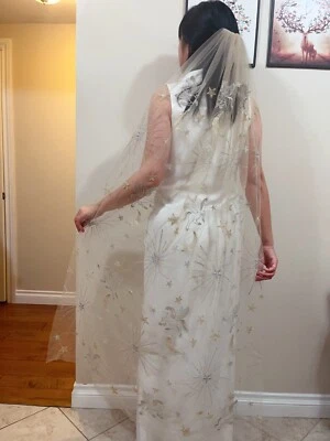 Wedding Veil Bright gold star Glitter champagne Wedding Veil Stunning embroidere - Image 1 of 4