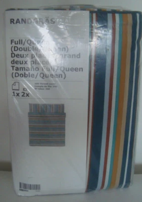 IKEA Queen Duvet Cover & 2 Pillowcases Bed Set Multicolor Stripes Cotton Lyocel - Image 1 of 4