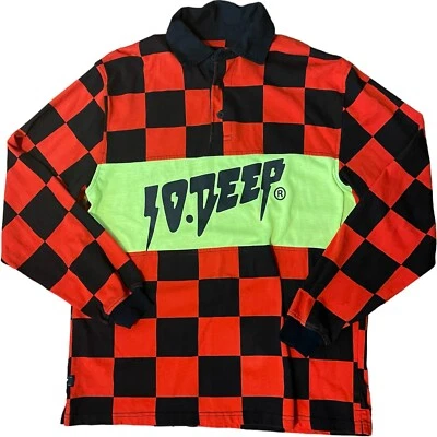 10.Deep Men's Long Sleeve rugby shirt - Manchester Checker - Orange / Black - Image 1 of 4