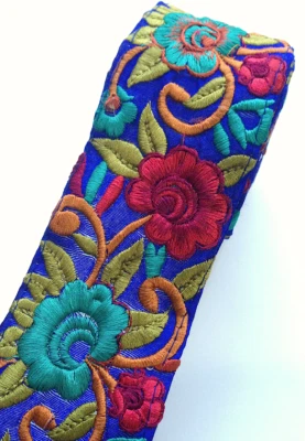 1 metre 6/7cm Multicoloured Big Floral Flower Embroidery Trimming Craft Ribbon — 第 1/2 张图片
