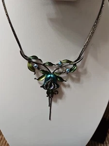 Floral Emaille Halskette. Blumen Blätter Strass. - Bild 1 von 4
