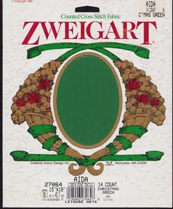 Cross Stitch Zweigart Christmas Green 14 ct. 15"x18" fabric Germany Switzerland - Picture 1 of 2