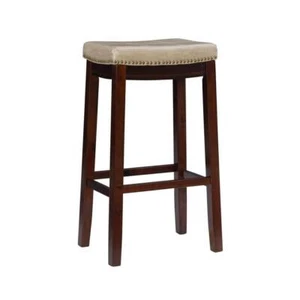 Linon Home Decor Barstool 32" x 13" Faux Leather Wood Frame Foam Cushion Beige - Picture 1 of 8
