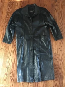 Pelle Studio Women's Full Length Black Leather Trench Coat, Size Medium - Picture 1 of 9