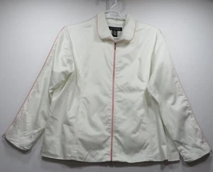Dialoque Women's 20W Off -White Lined Full Zip Pink Trim Casual Stretch Jacket - Picture 1 of 12