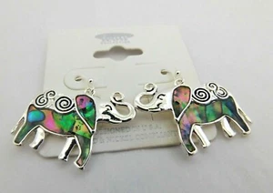 Orecchini Elefante Abalone Conchiglia Goccia Pendente Gancio Fissaggio Buona Fortuna Tronco Up - Foto 1 di 7