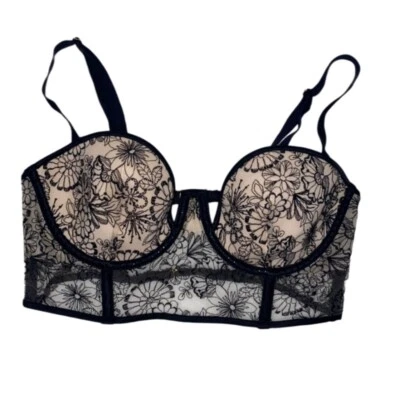Nuevo sin etiquetas Sujetador Victoria's Secret Balconet 🛍 Para mujer 32DD negro y tostado encaje floral ✨️ Foto 1 de 4