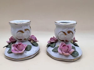 Dresden Germany Pair of Porcelain Candlestick Holders Decorative Floral vintage - Picture 1 of 7