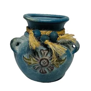 Southwest Reflection Collection 5" Vase Native American Blue Pottery Flowers - Picture 1 of 12