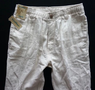 Caribbean 100% Linen Nwt Natural Beige Elastic Waist Drawstring Pants - Image 1 of 4