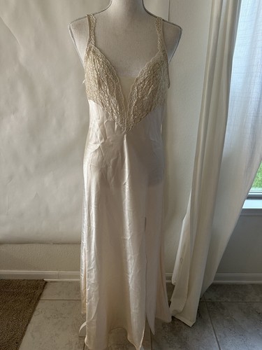 UNDERCOVER Maxi abito slip vintage Victoria's Secret oro etichetta avorio taglia M camicia da notte maxi abito slip
