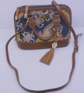 SPARTINA 449 PURSE, HANDBAG, FLORAL DECORATION w GLASSES CASE, SHOULDER STRAP - Picture 1 of 17