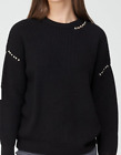 V by Very Crew Neck Silver Pearl Detail Knitted Jumper in Black Size UK 10