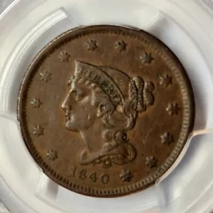 Choice 1840 Braided Hair Liberty Head Large Cent 1C PCGS XF40 - Small Date - Picture 1 of 4