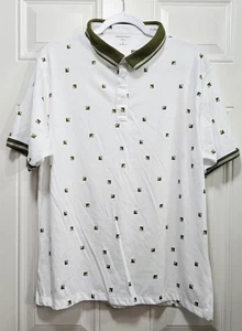 Shahzeb Saeed Herren Poloshirt XL weiß olivgrün Muster Smart Fit Kurzarm - Bild 1 von 3