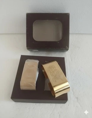 🇮🇹 Set 6 Portatovaglioli FBG Completo Vintage Decorazione Rosa Fiore Oro - Immagine 1 di 4