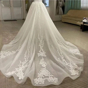 Lace Appliques Glitter Detachable Wedding Train Shinny Removable Skirt - Picture 1 of 5