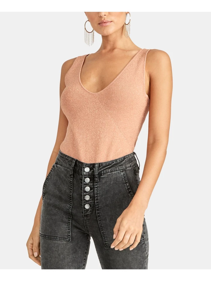 Rachel Roy Top Copper Metallic V Neck Tank Sz XL 354