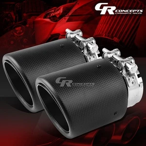 PAIR STAINLESS 2.4" INLET 4" TIP FIBERGLASS COVER CLAMP-ON FLANGE MUFFLER TIPS - Picture 1 of 5