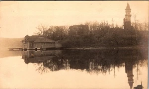 Boat House & Watch Tower On Lake Upper Midwest Vintage RPPC - Picture 1 of 2