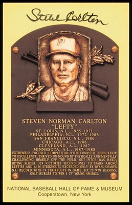 Steve Carlton Autographed Signed HOF Plaque Postcard Philadelphia Phillies - Image 1 of 2