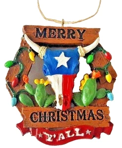 WESTERN SCHÄDEL KRANZ HARZ ORNAMENT 3,5" (16660) TEXAS FROHE WEIHNACHTEN Y'ALL - Bild 1 von 1