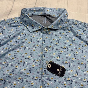 Johnnie-O Polo Shirt Men's XL Featherweight Blue Print Short Sleeve Air Mail - Picture 1 of 10