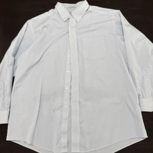 LL Bean 16.5-32 White Blue Striped Button Up Wrinkle Resistant Pocket - Picture 1 of 6