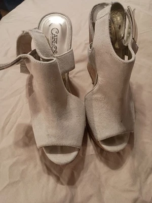 Carlos By Carlos Santana Block Heel Wedged Sandals Beige  Size 7 — 第 1/4 张图片