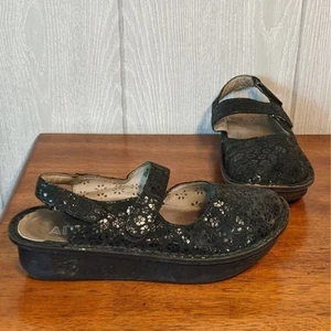 Zuecos Alegria Slingback Maryjane negros brillantes usados en excelente estado talla 36 Jem-405 6-6,5 - Imagen 1 de 7