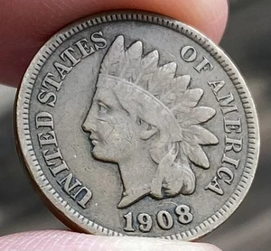 1908 INDIAN HEAD Cent - United States - 0.01 USA 1 Cents Penny 1C - DIAMOND e38 - Picture 1 of 2