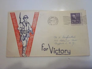 WWI1 US 1945 CLEVELAND OHIO PATRIOTIC RARE MARY KRAKORA V FOR VICTORY CACHET - Picture 1 of 4