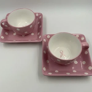 Pampered Chef Help Whip Cancer Set of 2 Pink With White Dots Cups Mugs #5414 - Picture 1 of 11