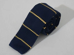 Vintage Club Room Knit Tie Square Tip Navy and Yellow stripes 2" wide Preppy - Picture 1 of 4
