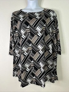 Nuevo con etiquetas Top AnyWear By Catherines para mujer talla grande 2X negro/bronceado geo elástico manga 3/4 - Imagen 1 de 8