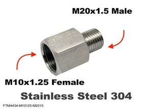 M10x1.25 FEMALE to M20x1.5 MALE Stainless Sensor Adaptor Fittings Conversion - Picture 1 of 6