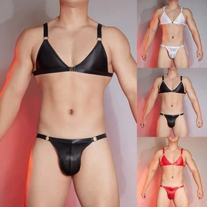 Set mutandine reggiseno uomo lucido ad olio audace e sexy intimo perizoma mutand - Picture 1 of 31