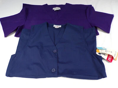 TWO NEW Scrub Tops Women XS Peaches Uniform & Natural Uniforms Navy & Purple L24 - Image 1 of 4