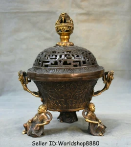 10,8 Zoll markiert alt China rot Kupfer Dynastie Buddha Drache Räuchergefäß Räuchergefäß - Bild 1 von 12