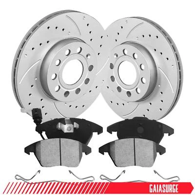 288mm Front Drilled Brake Rotors Brake Pad for VW Jetta Golf Eos Audi A3 Quattro - Image 1 of 4
